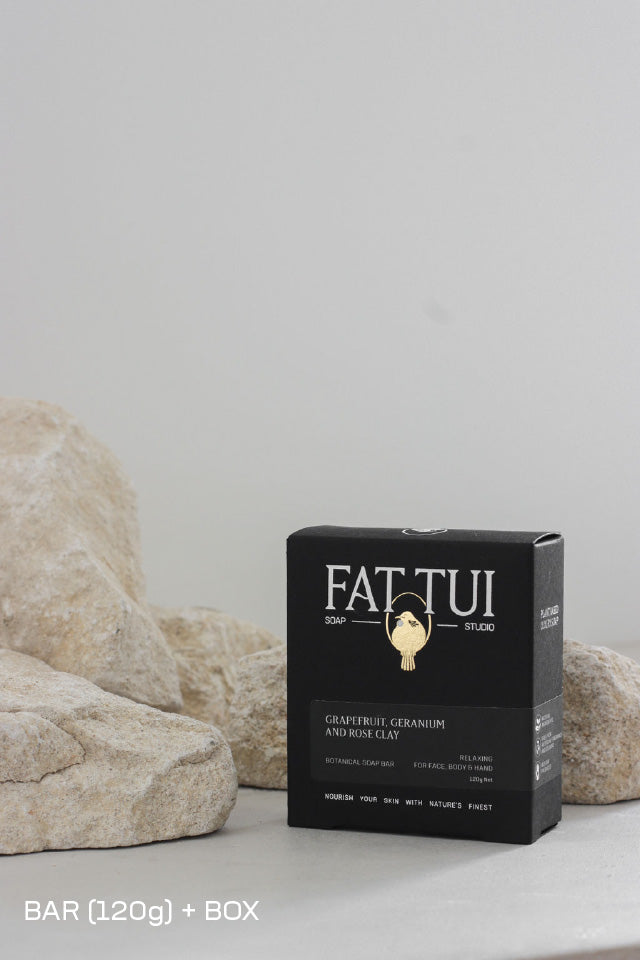 Fat Tui Soap Studio bar soap - Grapefruit, Geranium and Rose Clay - handmade botanical soap NZ